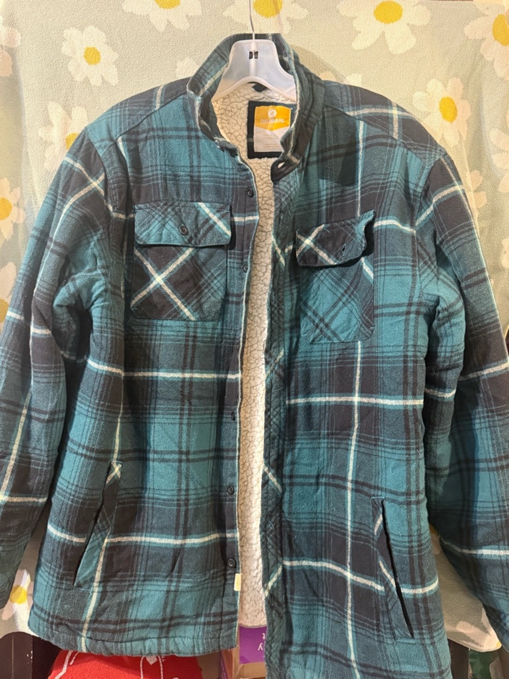 Dravus Men's Teal Plaid Sherpa-Lined Jacket